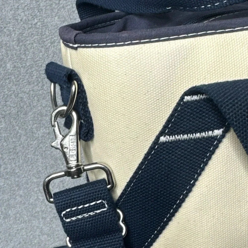 LL Bean Boat & Tote Insulated Canvas Cooler Tote Navy Cream Zip Lunch Bag Strap